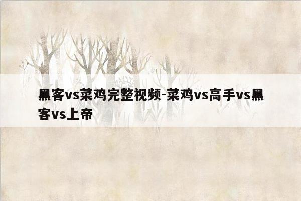 黑客vs菜鸡完整视频-菜鸡vs高手vs黑客vs上帝