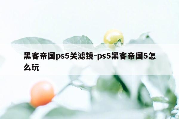 黑客帝国ps5关滤镜-ps5黑客帝国5怎么玩