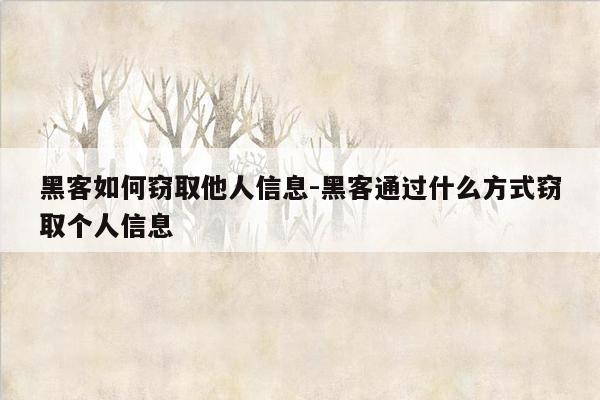 黑客如何窃取他人信息-黑客通过什么方式窃取个人信息