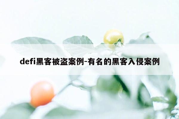 defi黑客被盗案例-有名的黑客入侵案例