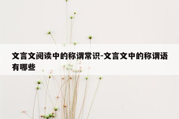 文言文阅读中的称谓常识-文言文中的称谓语有哪些