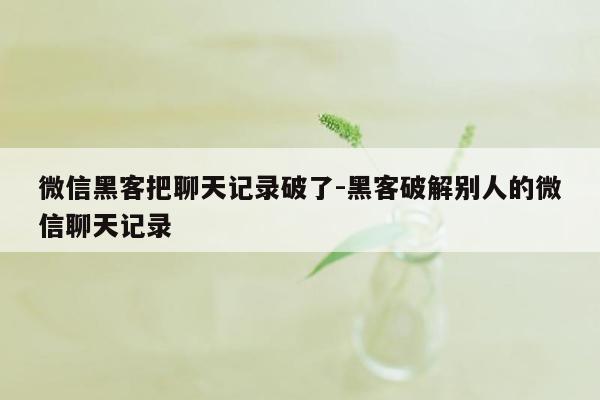 微信黑客把聊天记录破了-黑客破解别人的微信聊天记录