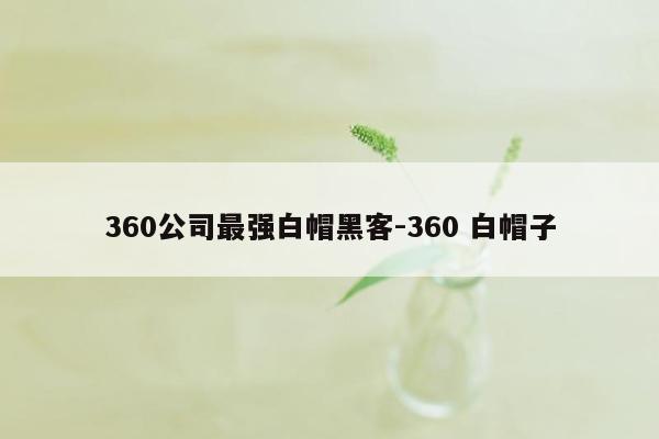 360公司最强白帽黑客-360 白帽子