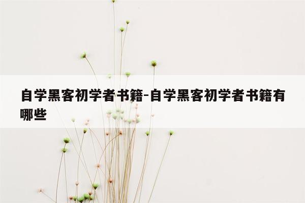 自学黑客初学者书籍-自学黑客初学者书籍有哪些