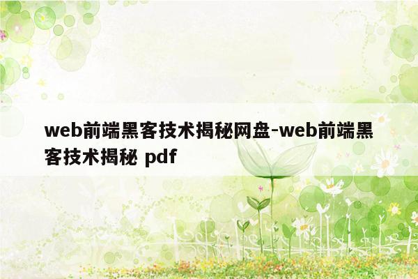 web前端黑客技术揭秘网盘-web前端黑客技术揭秘 pdf