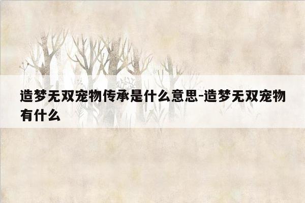 造梦无双宠物传承是什么意思-造梦无双宠物有什么