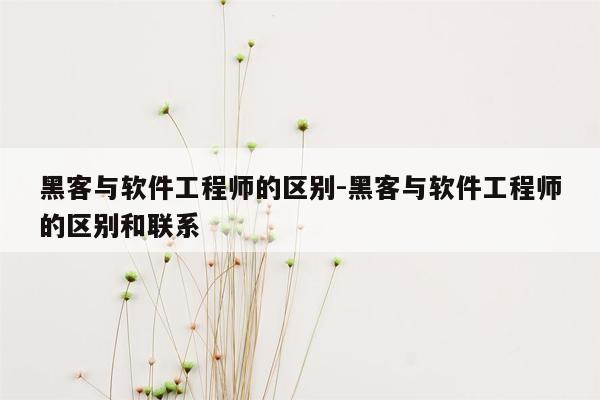 黑客与软件工程师的区别-黑客与软件工程师的区别和联系