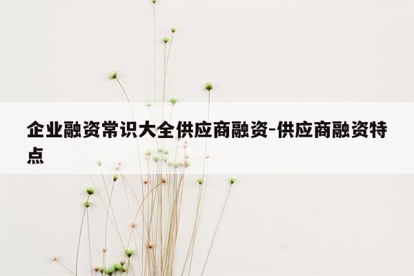 企业融资常识大全供应商融资-供应商融资特点